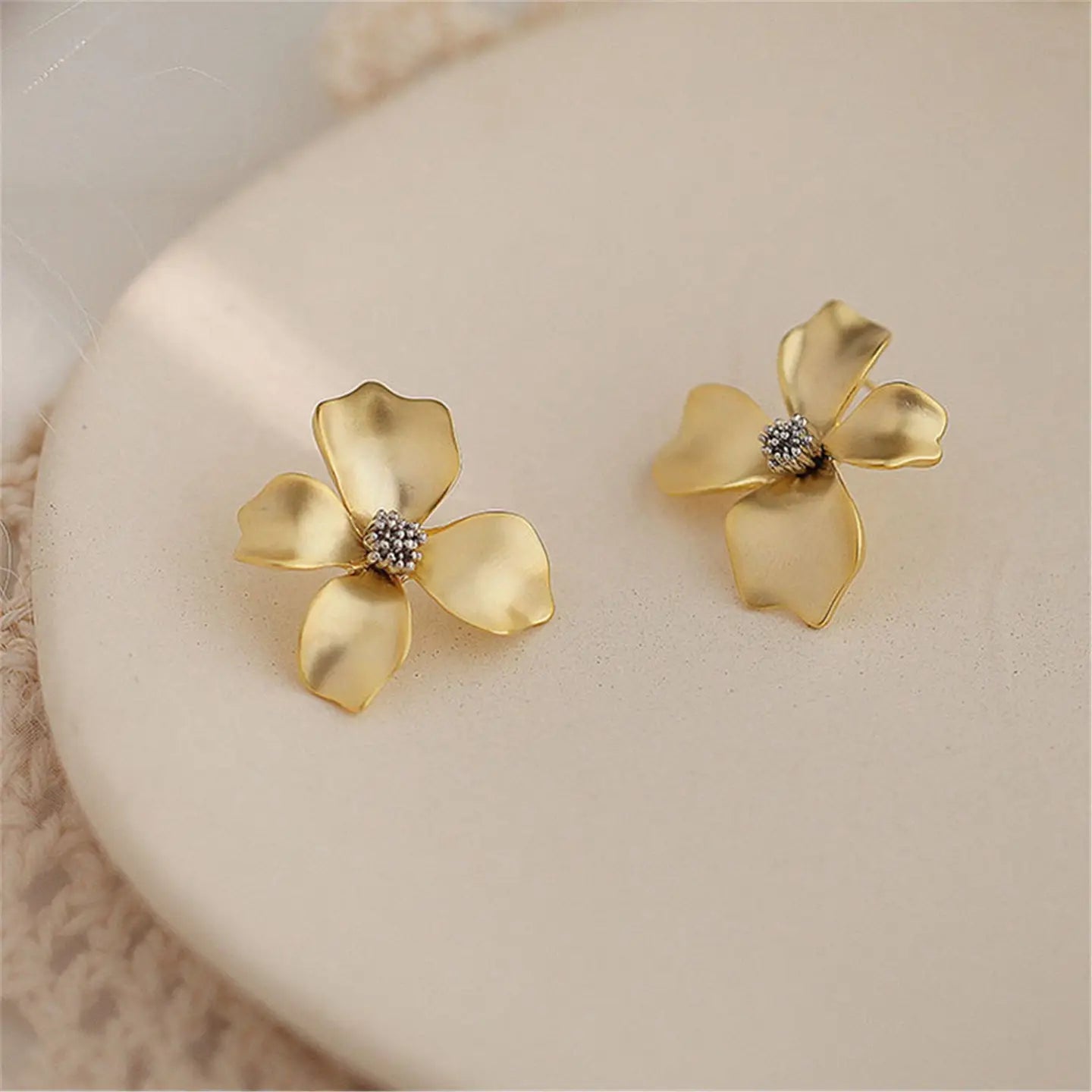 Gold Flower Petal  Stud Earring