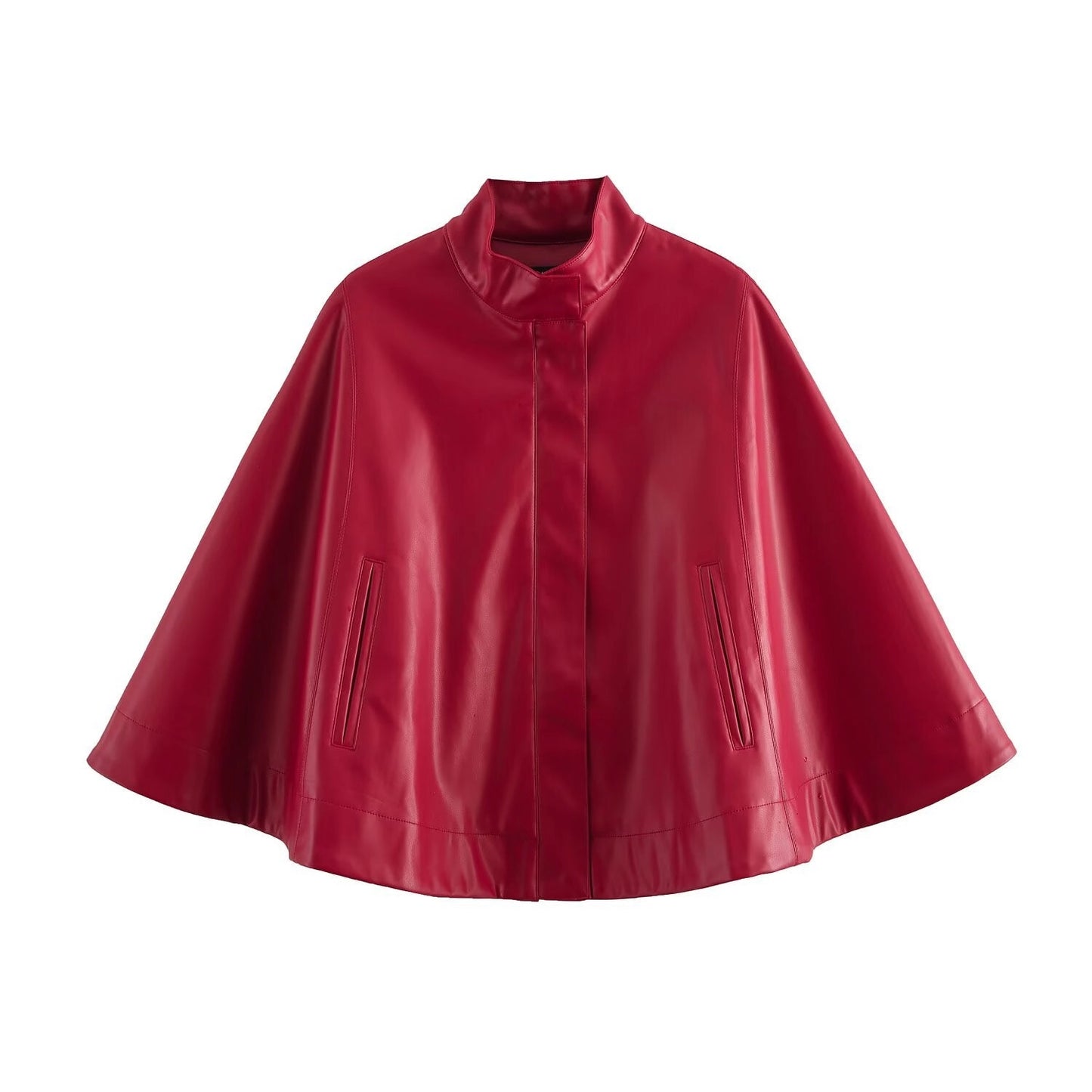 Red Leather-Style Short Cape Jacket