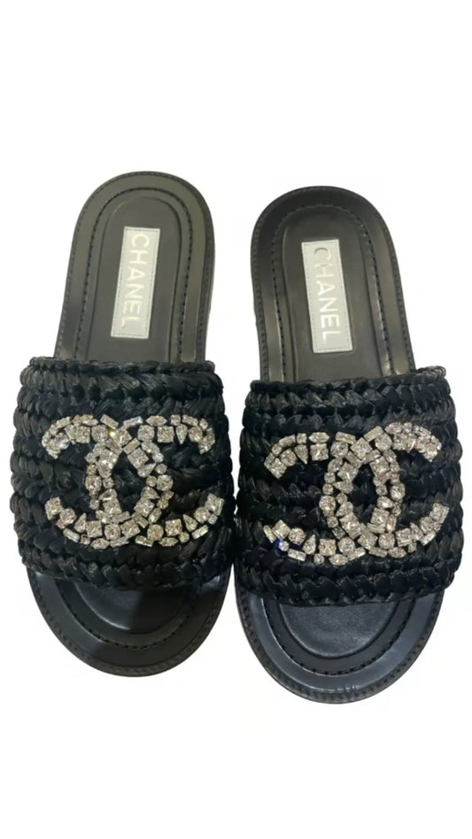 Taj Logo Sandals Crystal  Flats - Chic by Taj