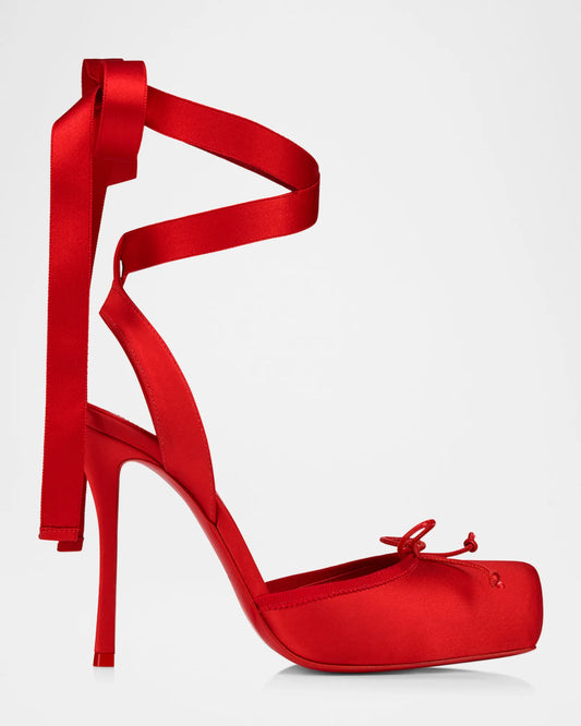 Silk Ankle-Tie Ballerina Pumps