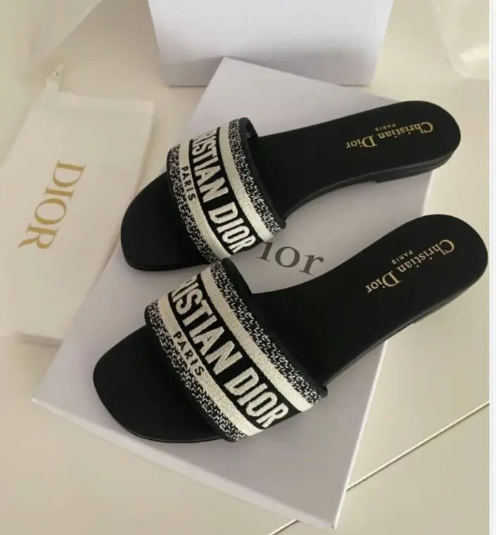 TAJ D  Embroidered Cotton SLIDES - Chic by Taj