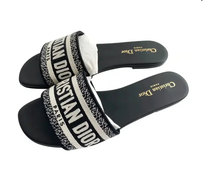 TAJ D  Embroidered Cotton SLIDES - Chic by Taj